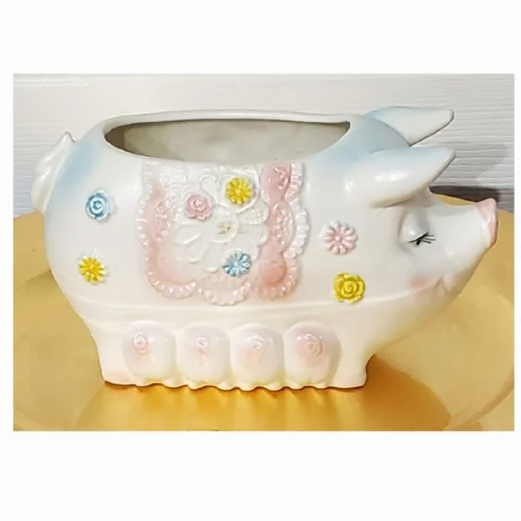 Vntg Napco 7" Mother Pig with 4 Pigglets Planter Made in Japan - Picture 3 of 9